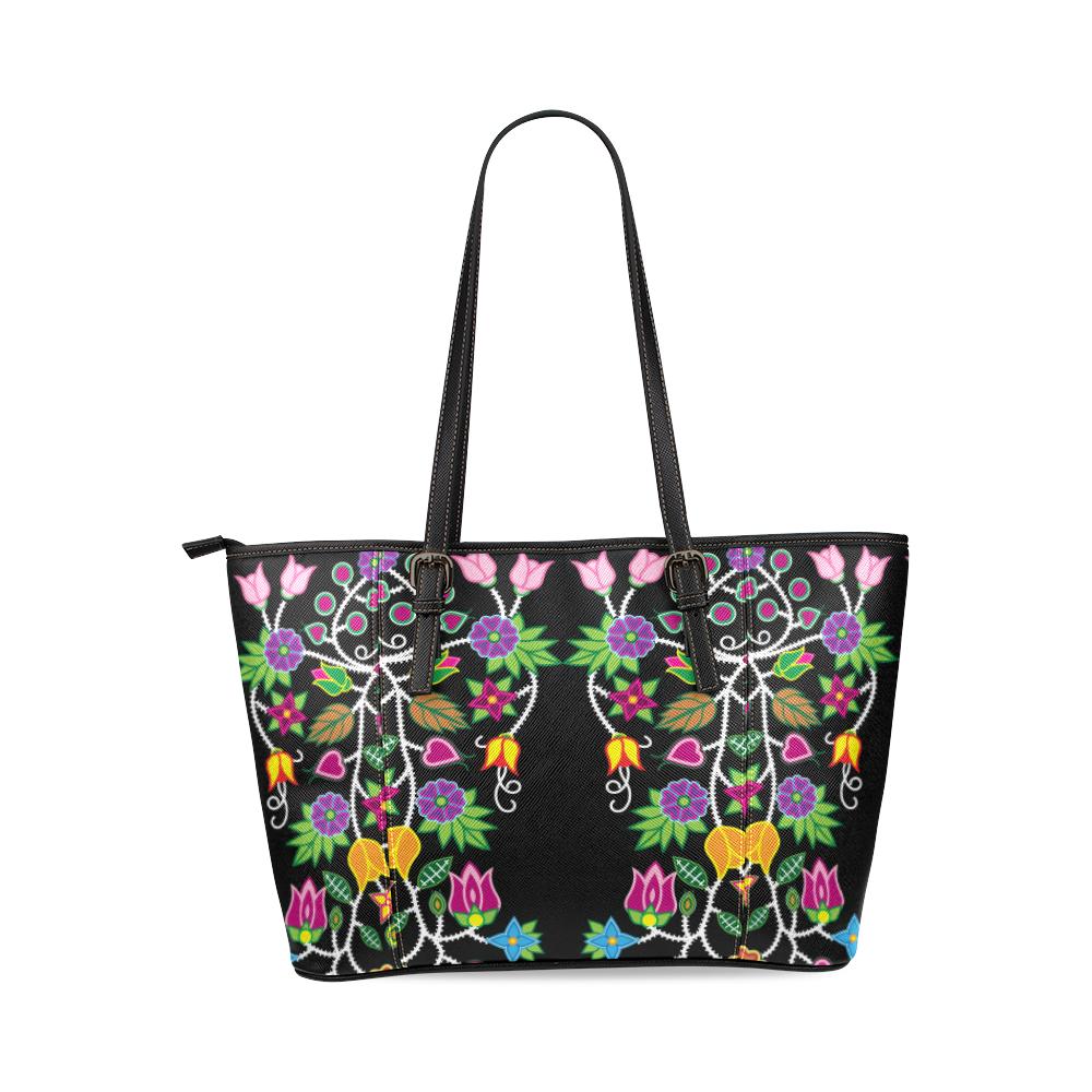 Floral Beadwork Leather Tote Bag/Large (Model 1640) Leather Tote Bag (1640) e-joyer 