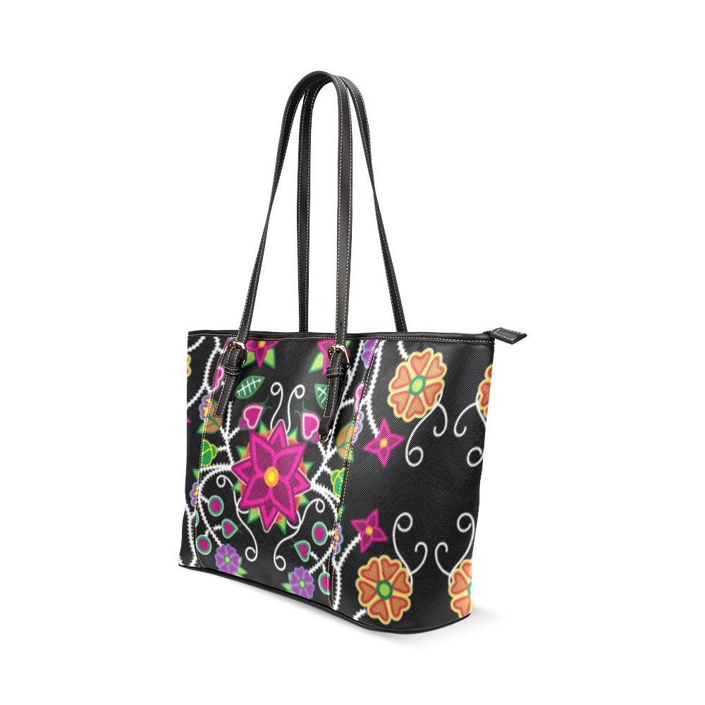 Floral Beadwork Leather Tote Bag/Large (Model 1640) Leather Tote Bag (1640) e-joyer 