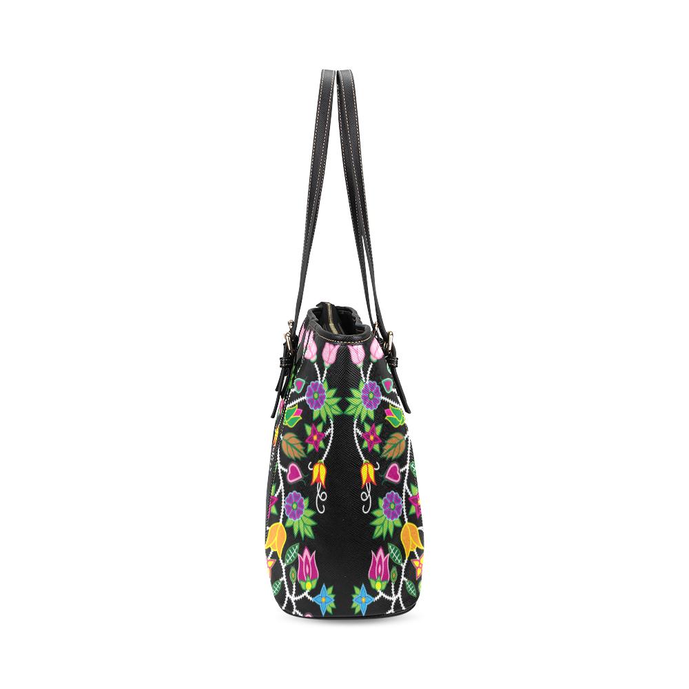 Floral Beadwork Leather Tote Bag/Large (Model 1640) Leather Tote Bag (1640) e-joyer 