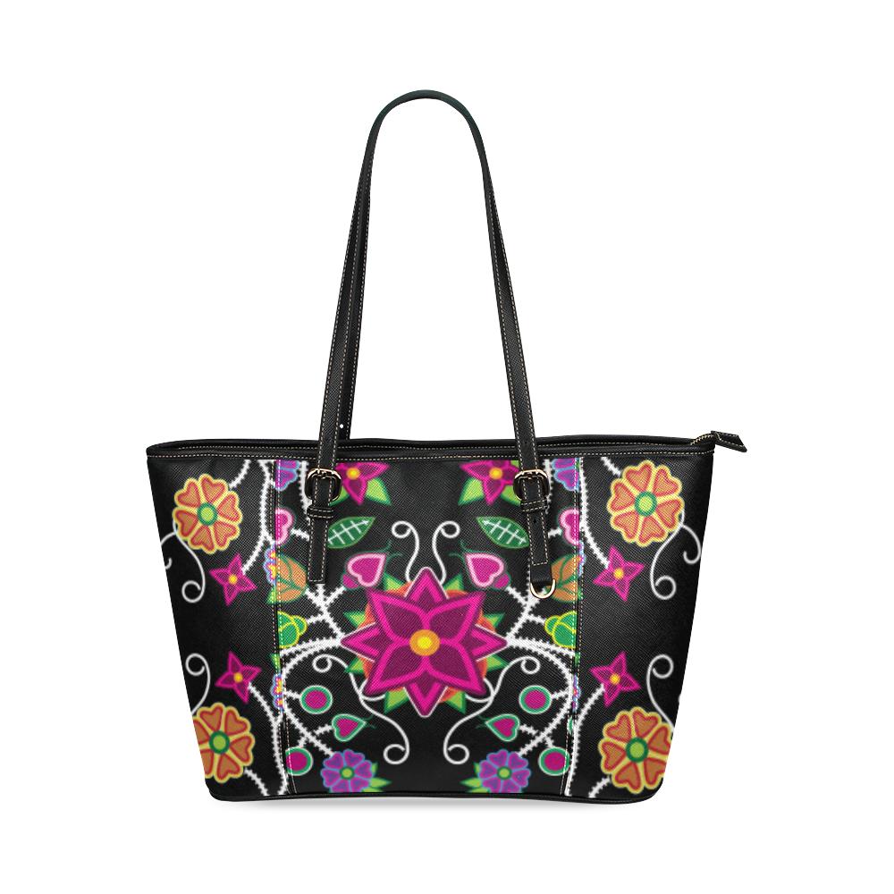 Floral Beadwork Leather Tote Bag/Large (Model 1640) Leather Tote Bag (1640) e-joyer 