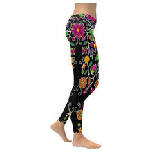 Load image into Gallery viewer, Floral Beadwork Low Rise Leggings (Invisible Stitch) (Model L05) Low Rise Leggings (Invisible Stitch) (L05) e-joyer 
