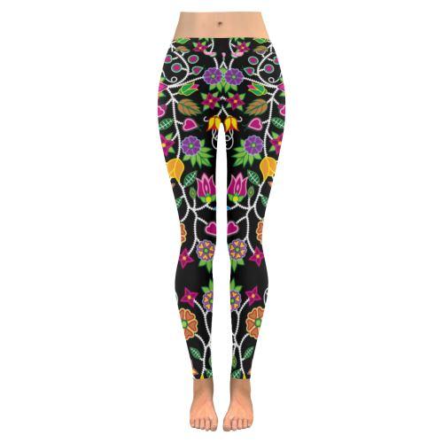 Floral Beadwork Low Rise Leggings (Invisible Stitch) (Model L05) Low Rise Leggings (Invisible Stitch) (L05) e-joyer 