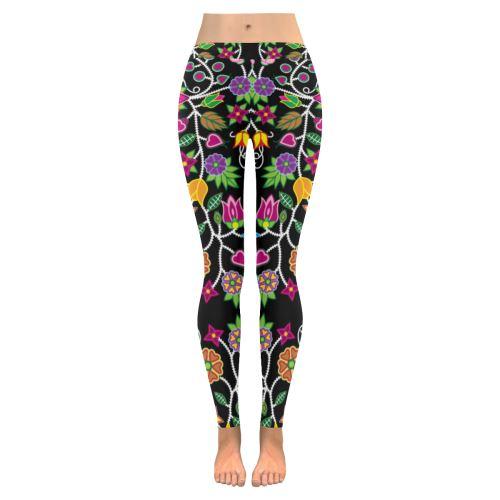 Floral Beadwork Low Rise Leggings (Invisible Stitch) (Model L05) Low Rise Leggings (Invisible Stitch) (L05) e-joyer 