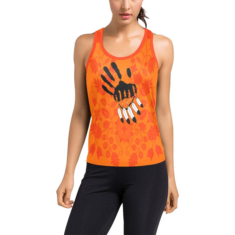 Floral Beadwork Real Orange A feather for each Women's Racerback Tank Top (Model T60) Racerback Tank Top (T60) e-joyer 