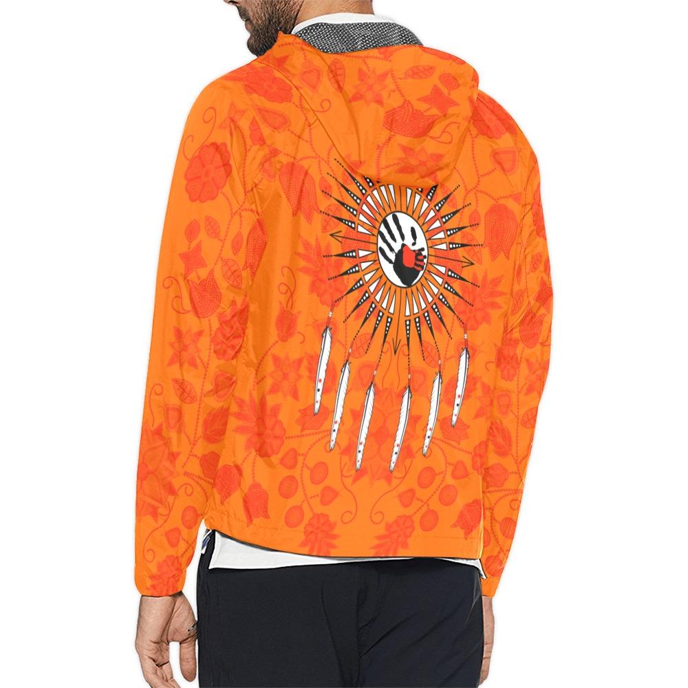 Floral Beadwork Real Orange Feather Directions Windbreaker – Men's Jacket by 49 Dzine