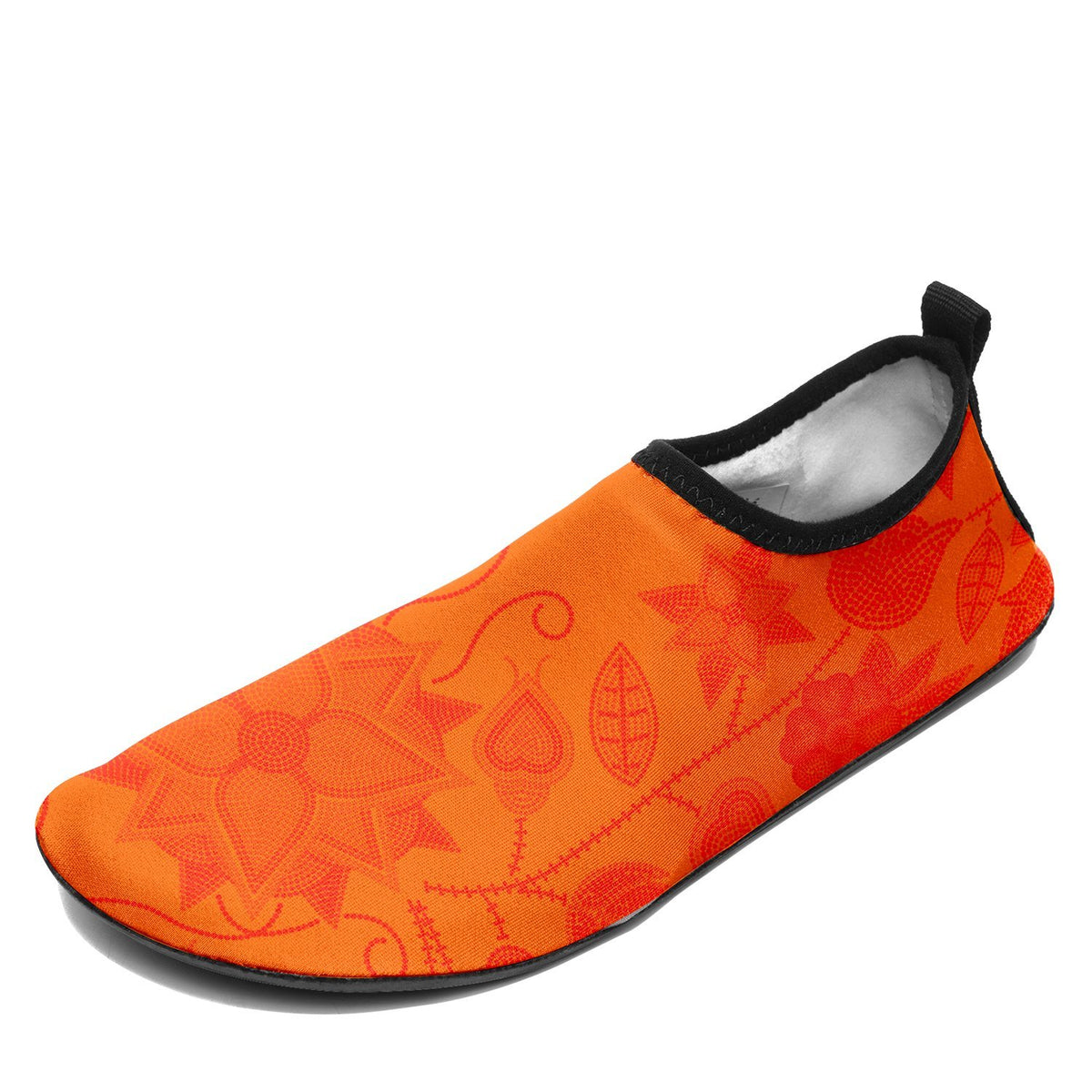 Floral Beadwork Real Orange Sockamoccs – Unisex Slip-On Shoes by 49 Dzine