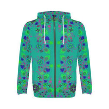 Load image into Gallery viewer, Floral Beadwork Seven Clans Deep Lake All Over Print Full Zip Hoodie for Men (Model H14) All Over Print Full Zip Hoodie for Men (H14) e-joyer 
