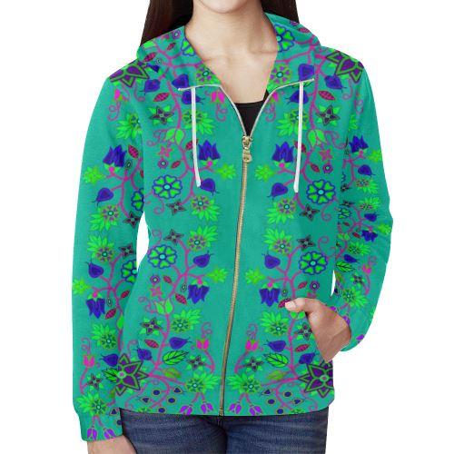 Floral Beadwork Seven Clans Deep Lake All Over Print Full Zip Hoodie for Women (Model H14) All Over Print Full Zip Hoodie for Women (H14) e-joyer 