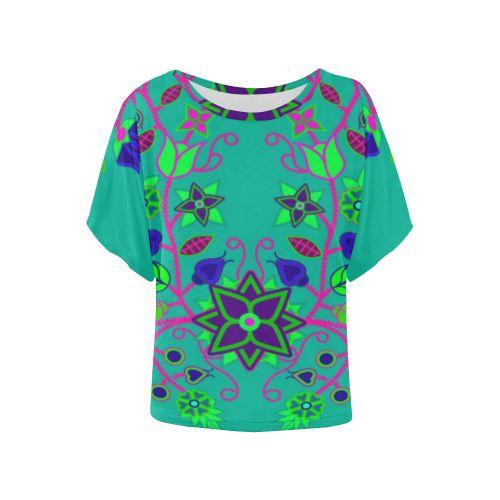 Floral Beadwork Seven Clans Deep Lake Women's Batwing-Sleeved Blouse T shirt (Model T44) Women's Batwing-Sleeved Blouse T shirt (T44) e-joyer 