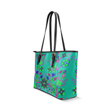 Load image into Gallery viewer, Floral Beadwork Seven Clans Teal Leather Tote Bag/Large (Model 1640) Leather Tote Bag (1640) e-joyer 
