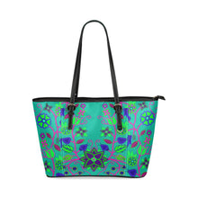 Load image into Gallery viewer, Floral Beadwork Seven Clans Teal Leather Tote Bag/Large (Model 1640) Leather Tote Bag (1640) e-joyer 
