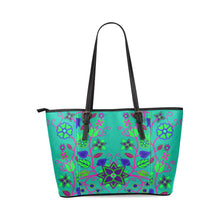 Load image into Gallery viewer, Floral Beadwork Seven Clans Teal Leather Tote Bag/Large (Model 1640) Leather Tote Bag (1640) e-joyer 
