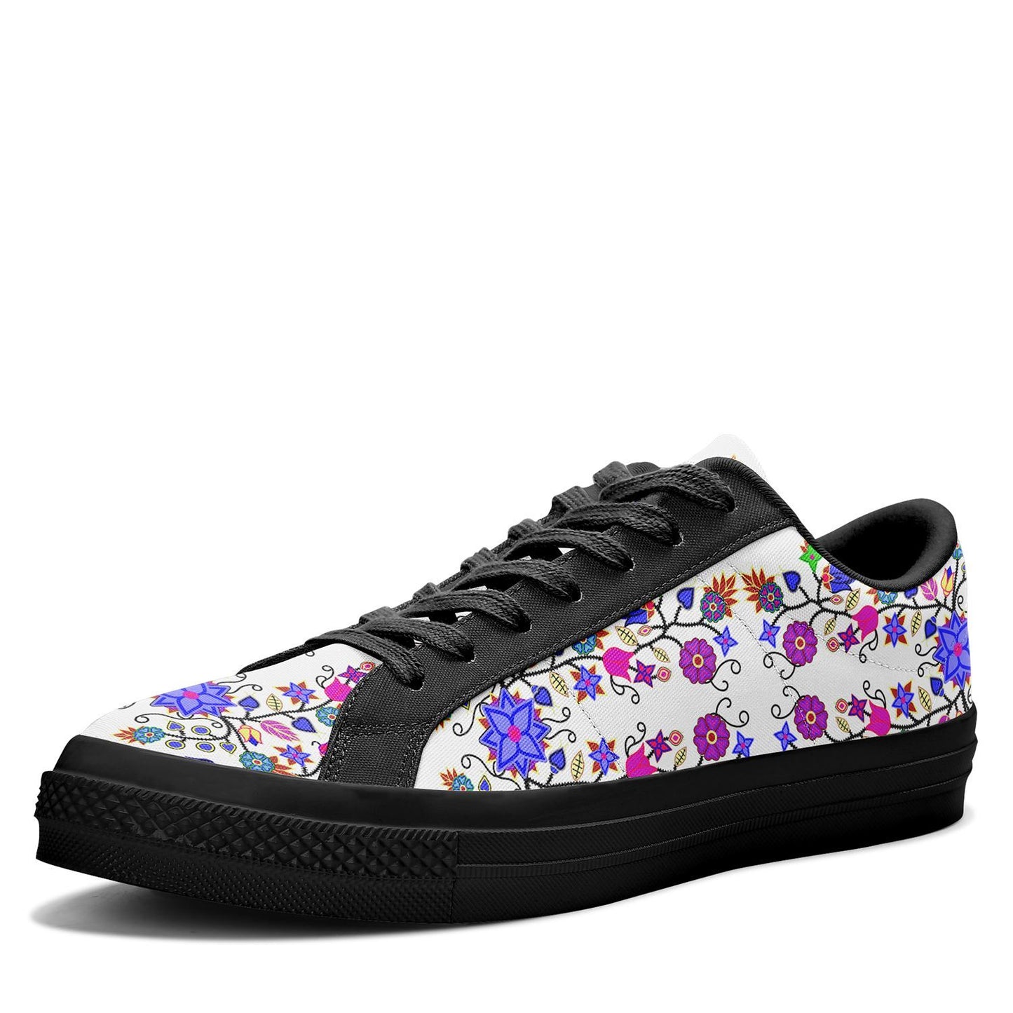 Floral Beadwork Seven Clans White Aapisi Low Top Canvas Shoes Black Sole 49 Dzine 