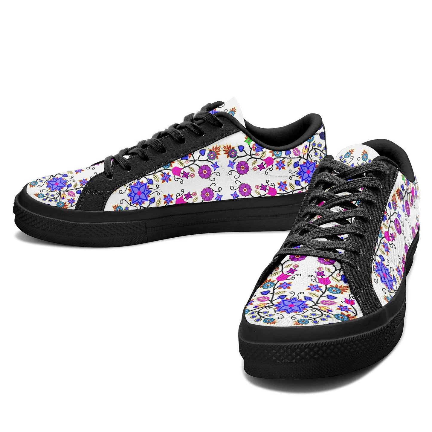 Floral Beadwork Seven Clans White Aapisi Low Top Canvas Shoes Black Sole 49 Dzine 