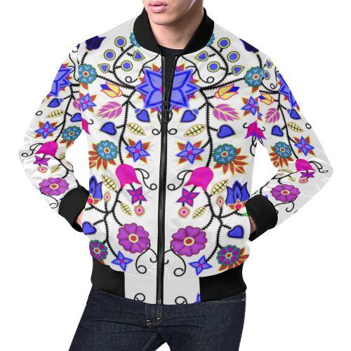 Floral Beadwork Seven Clans White All Over Print Bomber Jacket for Men/Large Size (Model H19) All Over Print Bomber Jacket for Men/Large (H19) e-joyer 