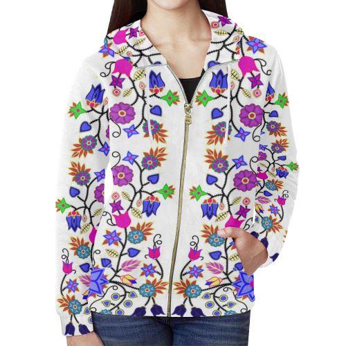 Floral Beadwork Seven Clans White All Over Print Full Zip Hoodie for Women (Model H14) All Over Print Full Zip Hoodie for Women (H14) e-joyer 