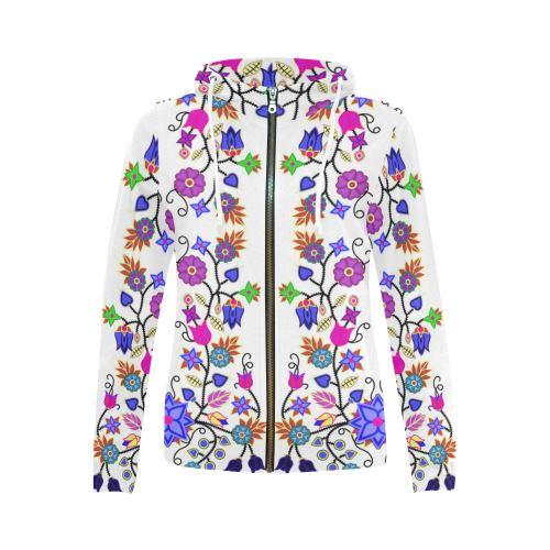 Floral Beadwork Seven Clans White All Over Print Full Zip Hoodie for Women (Model H14) All Over Print Full Zip Hoodie for Women (H14) e-joyer 