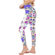 Load image into Gallery viewer, Floral Beadwork Seven Clans White All Over Print High-Waisted Leggings (Model L36) High-Waisted Leggings (L36) e-joyer 
