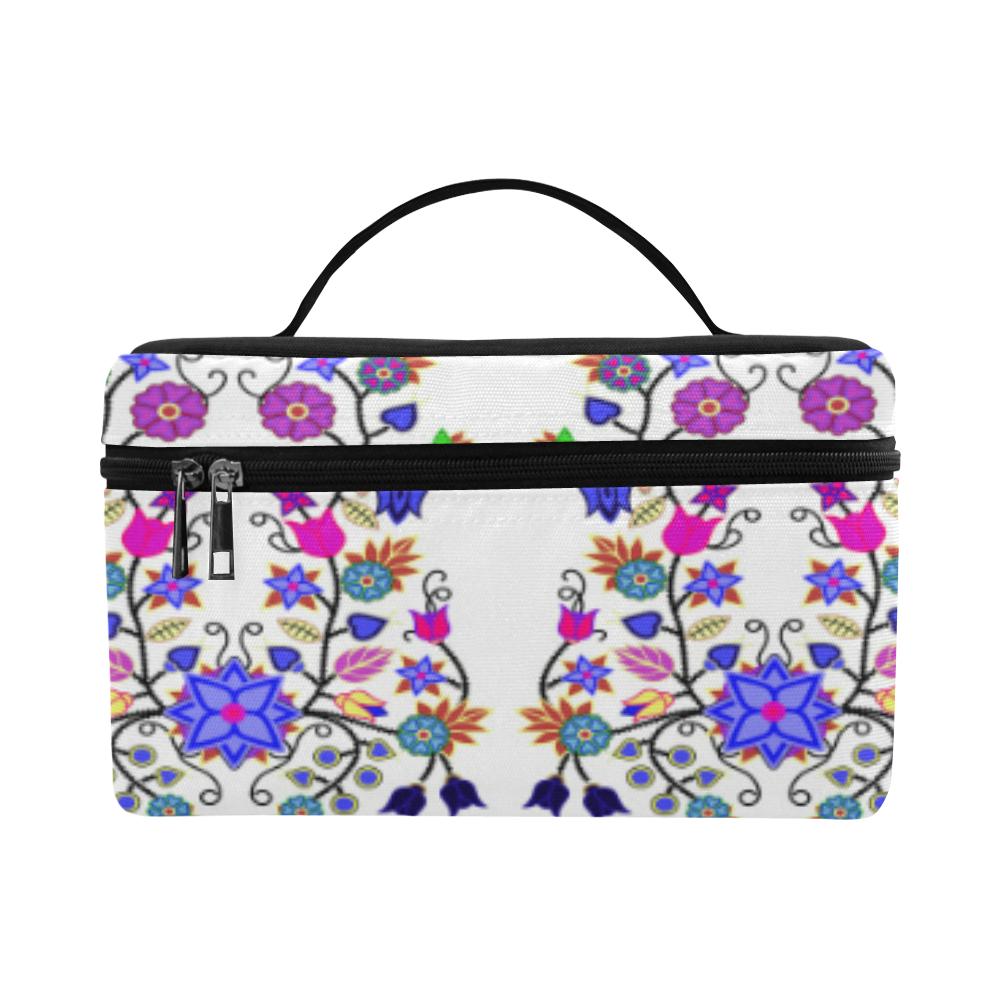 Floral Beadwork Seven Clans White Cosmetic Bag/Large (Model 1658) Cosmetic Bag e-joyer 