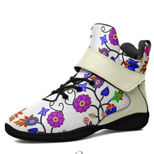 Load image into Gallery viewer, Floral Beadwork Seven Clans White Kid&#39;s Ipottaa Basketball / Sport High Top Shoes 49 Dzine US Child 12.5 / EUR 30 Black Sole with Cream Strap 
