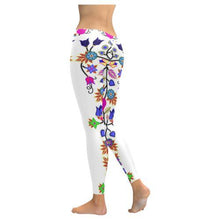 Load image into Gallery viewer, Floral Beadwork Seven Clans White Low Rise Leggings (Invisible Stitch) (Model L05) Low Rise Leggings (Invisible Stitch) (L05) e-joyer 
