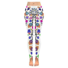 Load image into Gallery viewer, Floral Beadwork Seven Clans White Low Rise Leggings (Invisible Stitch) (Model L05) Low Rise Leggings (Invisible Stitch) (L05) e-joyer 
