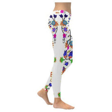 Load image into Gallery viewer, Floral Beadwork Seven Clans White Low Rise Leggings (Invisible Stitch) (Model L05) Low Rise Leggings (Invisible Stitch) (L05) e-joyer 
