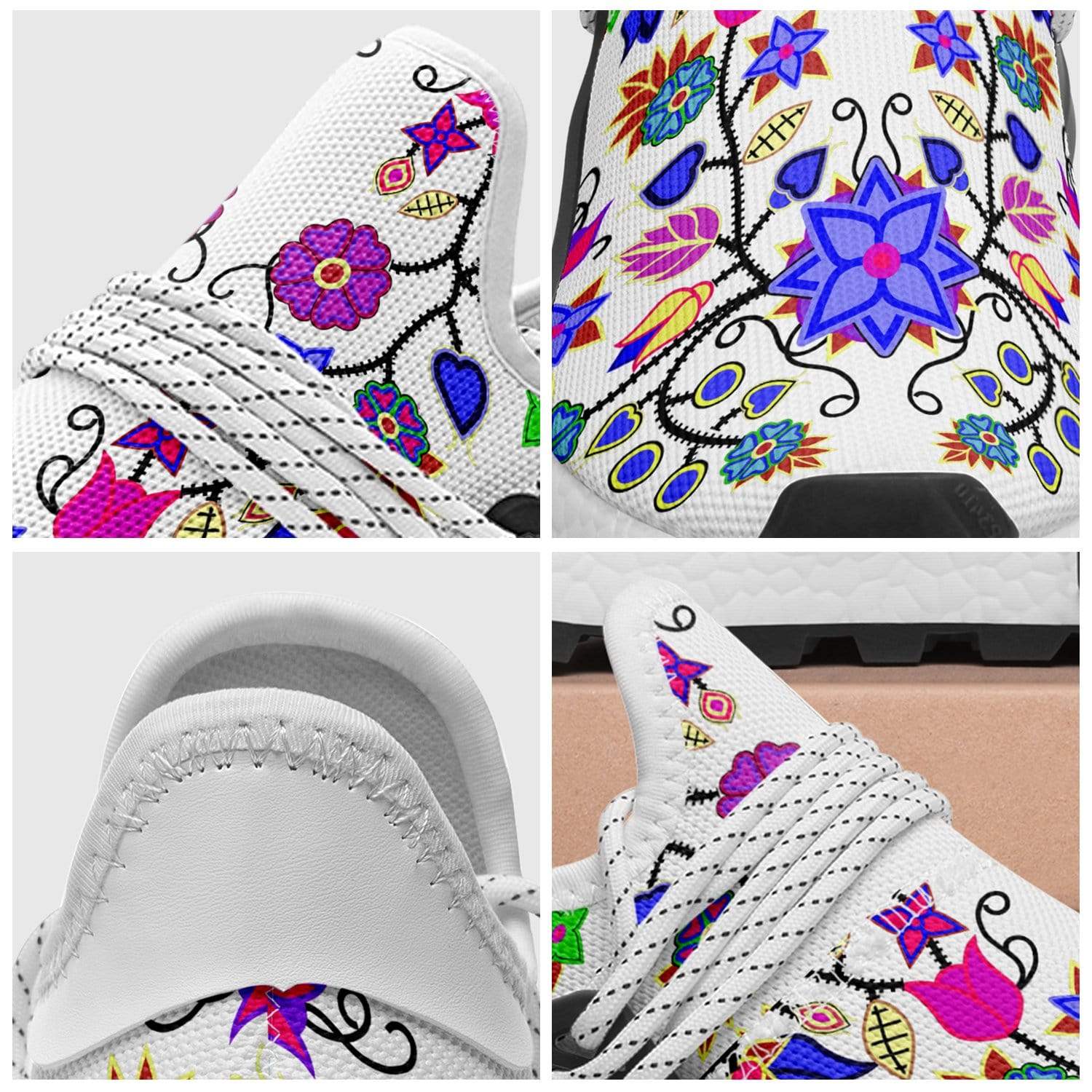 Floral Beadwork Seven Clans White Okaki Sneakers Shoes 49 Dzine 