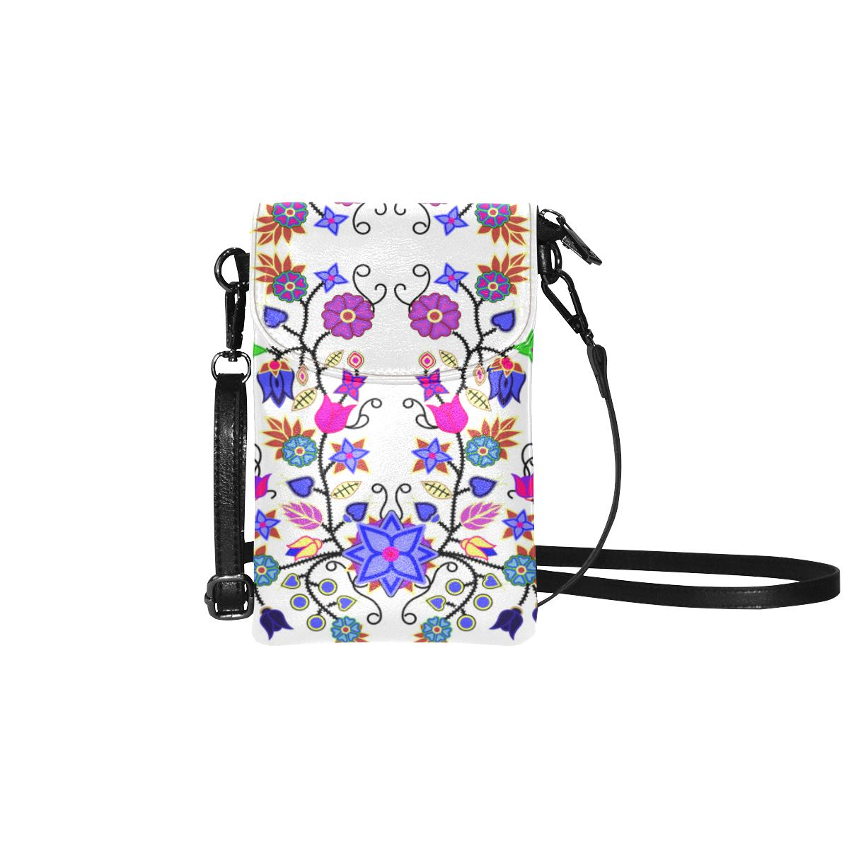 Floral Beadwork Seven Clans White Small Cell Phone Purse by 49 Dzine