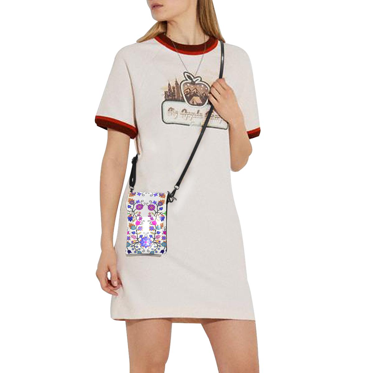 Floral Beadwork Seven Clans White Small Cell Phone Purse (Model 1711) Small Cell Phone Purse (1711) e-joyer 