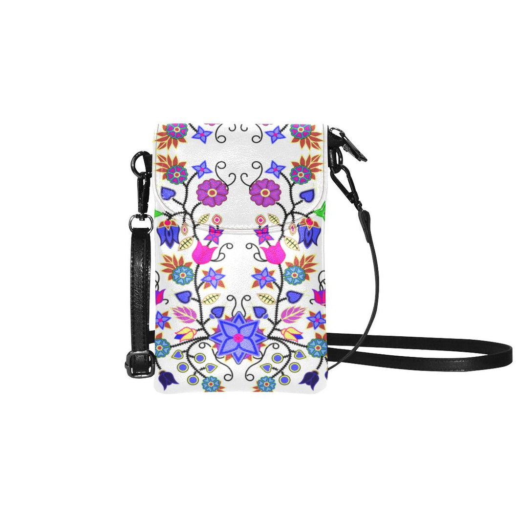 Floral Beadwork Seven Clans White Small Cell Phone Purse (Model 1711) Small Cell Phone Purse (1711) e-joyer 