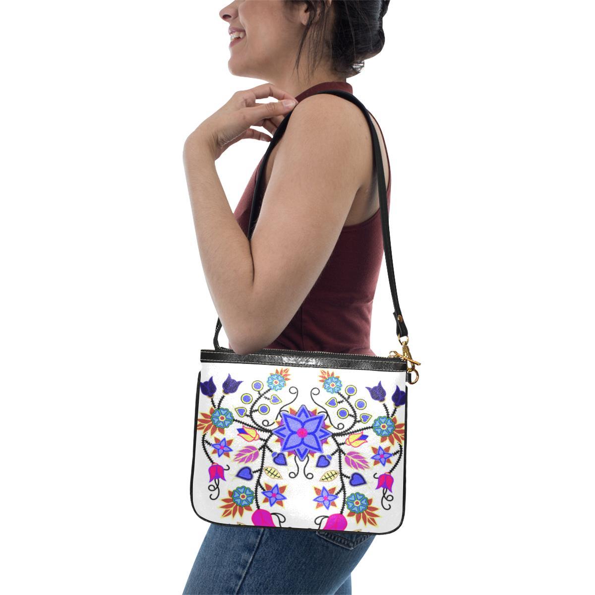 Floral Beadwork Seven Clans White Small Shoulder Bag (Model 1710) Small Shoulder Bag (1710) e-joyer 