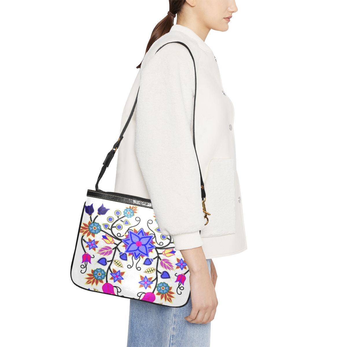 Floral Beadwork Seven Clans White Small Shoulder Bag (Model 1710) Small Shoulder Bag (1710) e-joyer 