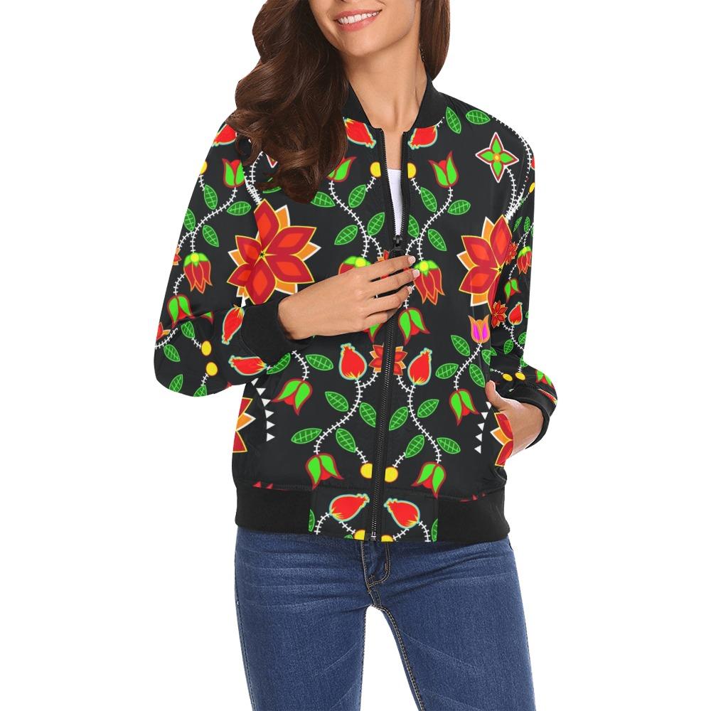 Floral Beadwork Six Bands All Over Print Bomber Jacket for Women (Model H19) Jacket e-joyer 