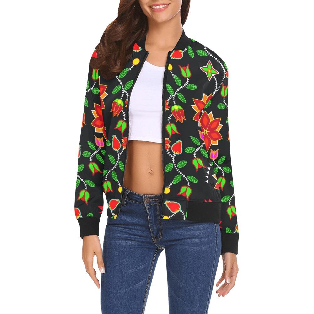 Floral Beadwork Six Bands All Over Print Bomber Jacket for Women (Model H19) Jacket e-joyer 