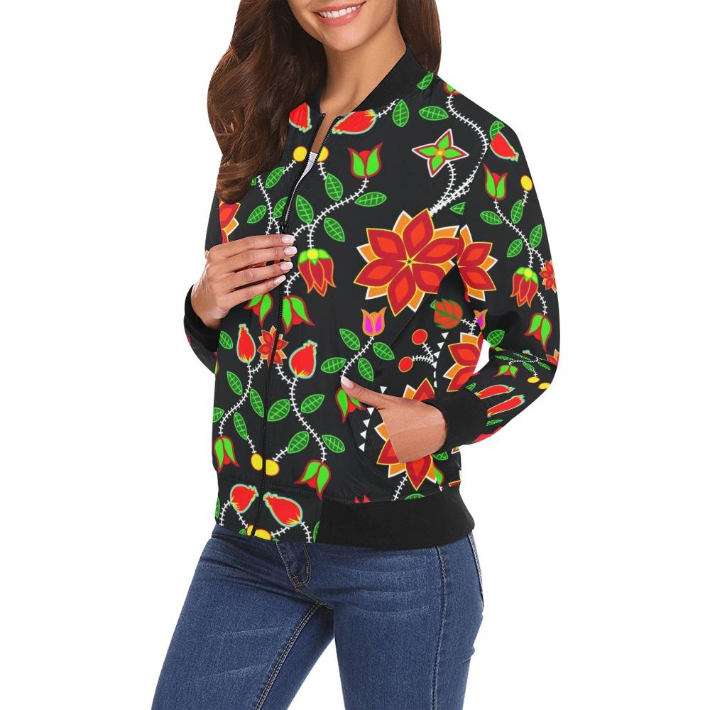 Floral Beadwork Six Bands All Over Print Bomber Jacket for Women (Model H19) Jacket e-joyer 