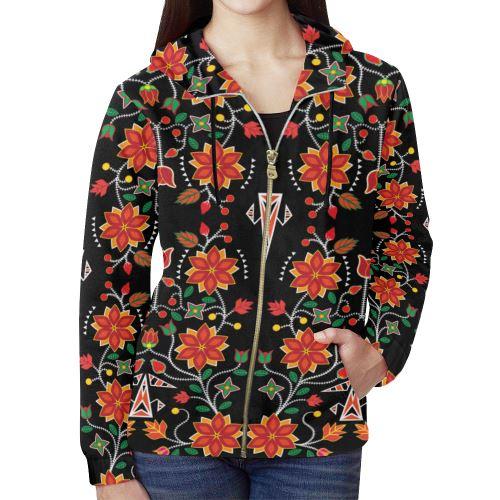 Floral Beadwork Six Bands All Over Print Full Zip Hoodie for Women (Model H14) All Over Print Full Zip Hoodie for Women (H14) e-joyer 