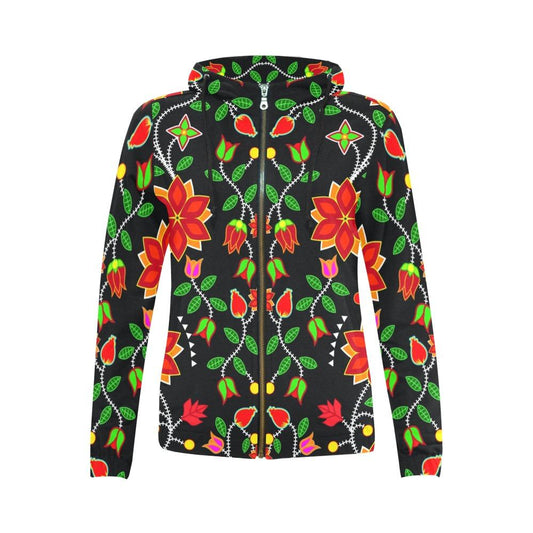Floral Beadwork Six Bands All Over Print Full Zip Hoodie for Women (Model H14) hoodie e-joyer 