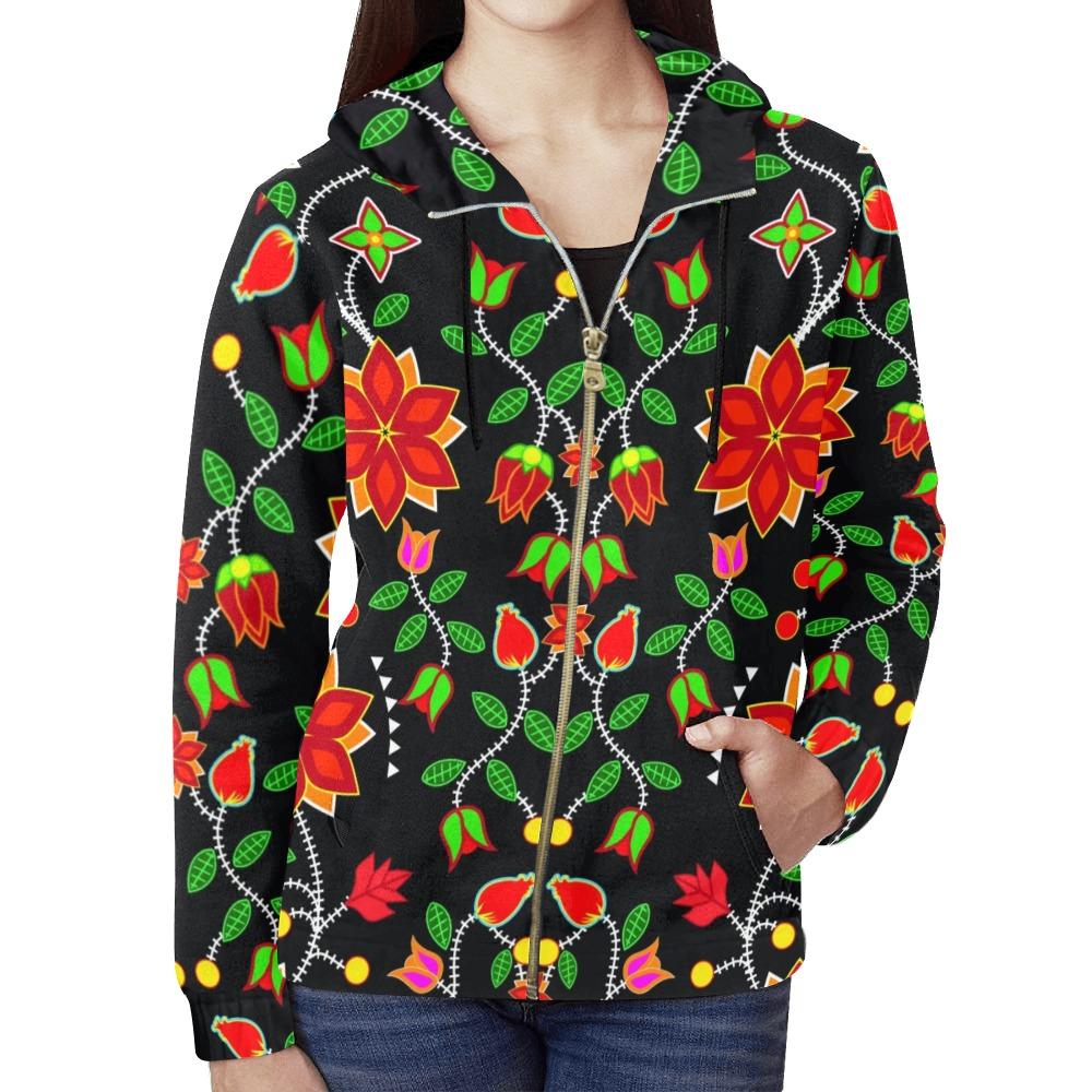 Floral Beadwork Six Bands All Over Print Full Zip Hoodie for Women (Model H14) hoodie e-joyer 