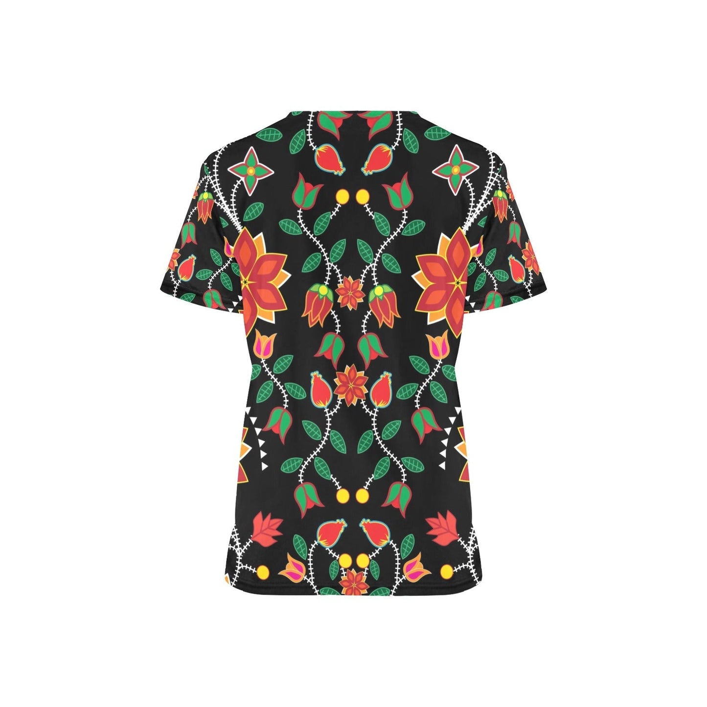 Floral Beadwork Six Bands All Over Print Scrub Top Scrub Top e-joyer 