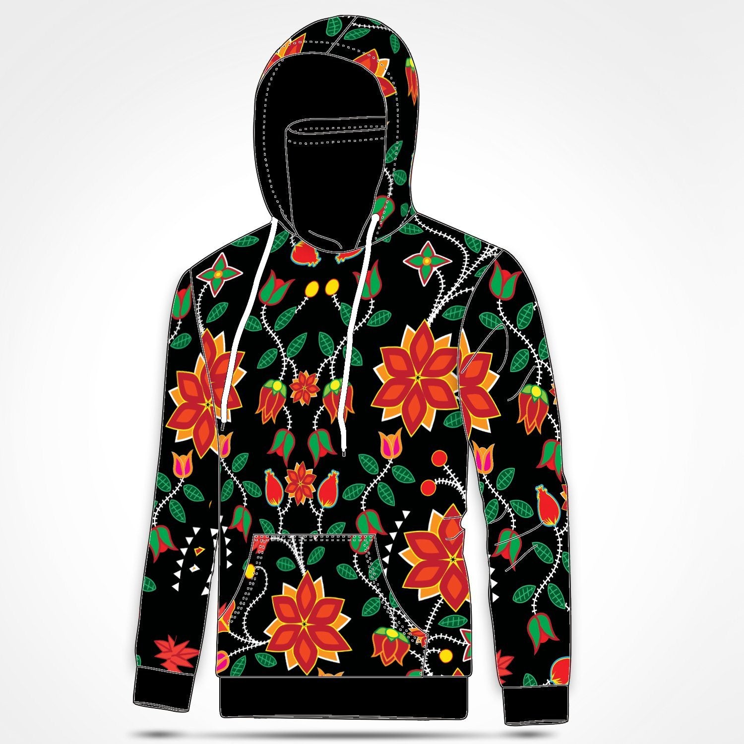 Floral Beadwork Six Bands Hoodie with Face Cover 49 Dzine 