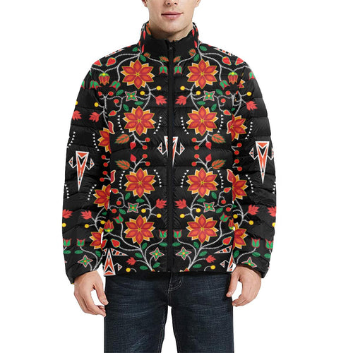 Floral Beadwork Six Bands Men's Stand Collar Padded Jacket (Model H41) Men's Stand Collar Padded Jacket (H41) e-joyer 