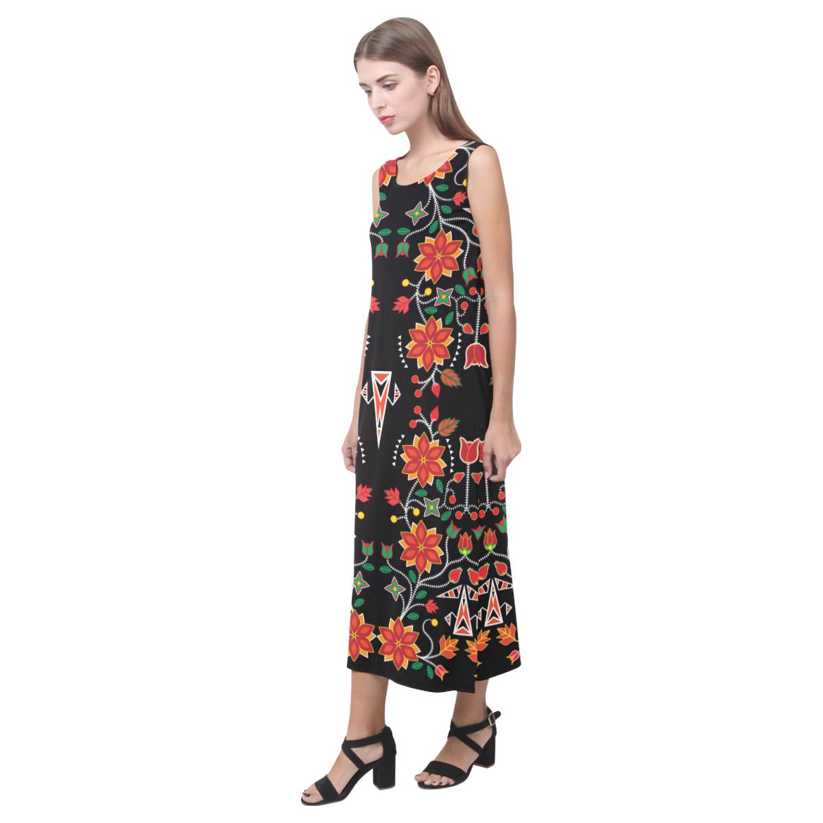 Floral Beadwork Six Bands Phaedra Sleeveless Open Fork Long Dress (Model D08) Phaedra Sleeveless Open Fork Long Dress (D08) e-joyer 