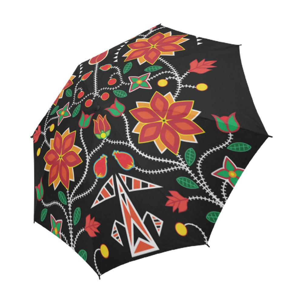 Floral Beadwork Six Bands Semi-Automatic Foldable Umbrella Semi-Automatic Foldable Umbrella e-joyer 