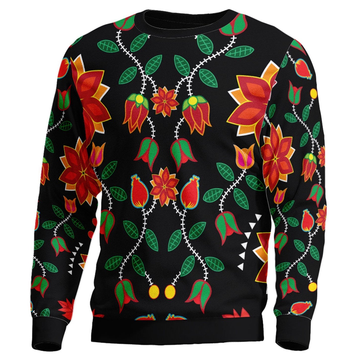 Floral Beadwork Six Bands Unisex Crewneck Long Sleeve Top 49 Dzine 