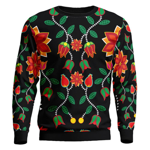 Floral Beadwork Six Bands Unisex Crewneck Long Sleeve Top 49 Dzine 