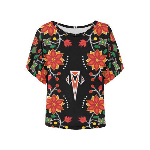 Floral Beadwork Six Bands Women's Batwing-Sleeved Blouse T shirt (Model T44) Women's Batwing-Sleeved Blouse T shirt (T44) e-joyer 