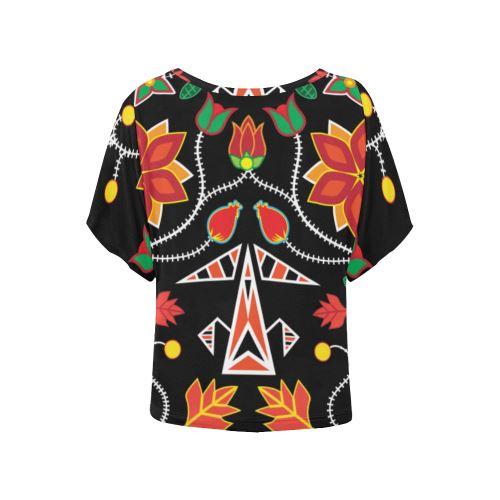 Floral Beadwork Six Bands Women's Batwing-Sleeved Blouse T shirt (Model T44) Women's Batwing-Sleeved Blouse T shirt (T44) e-joyer 