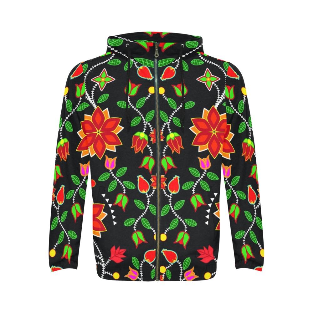 Floral Beadwork Six Bands Zip Hoodie by 49 Dzine