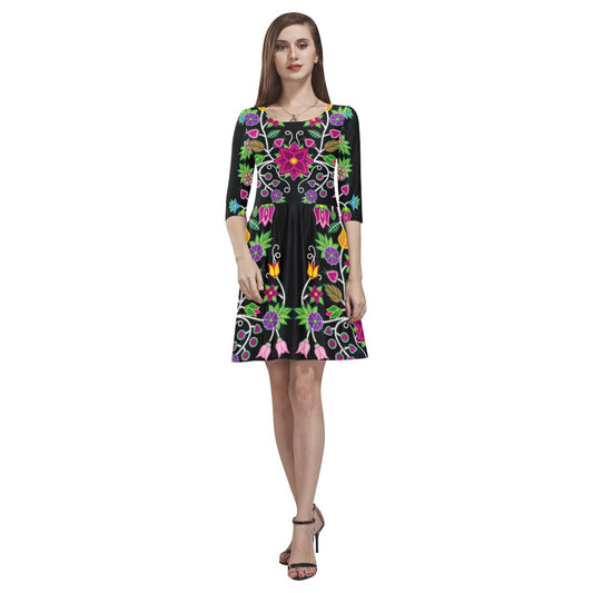 Floral Beadwork Tethys Half-Sleeve Skater Dress(Model D20) Tethys Half-Sleeve Skater Dress (D20) e-joyer 